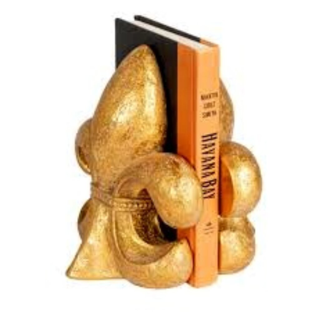 CREATIVE COOPERATIVE Fleur de Lis Bookends in Gold Resin New in Box